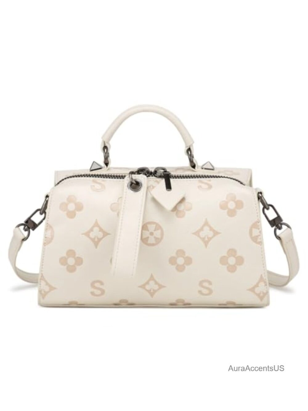Faux Leather Crossbody Satchel Handbag Top Handle Purse Floral Embossed